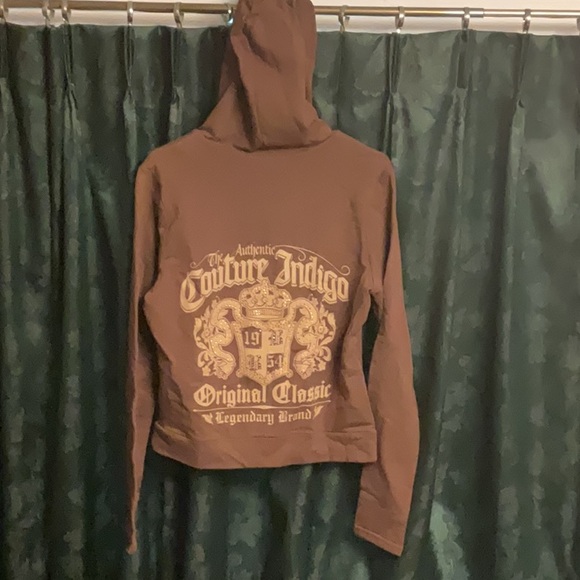 Bejeweled by Susan Fixel Rhinestone and Jeweled Brown Graphic Hoodie M - Picture 2 of 6